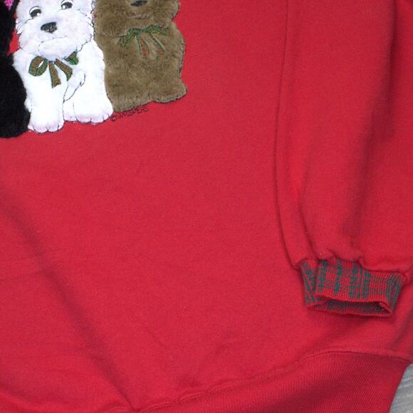 Vtg Whispers Furry Yorkie Westie Terrier Dog Red Crewneck Sweatshirt Sz Large - Picture 4 of 6